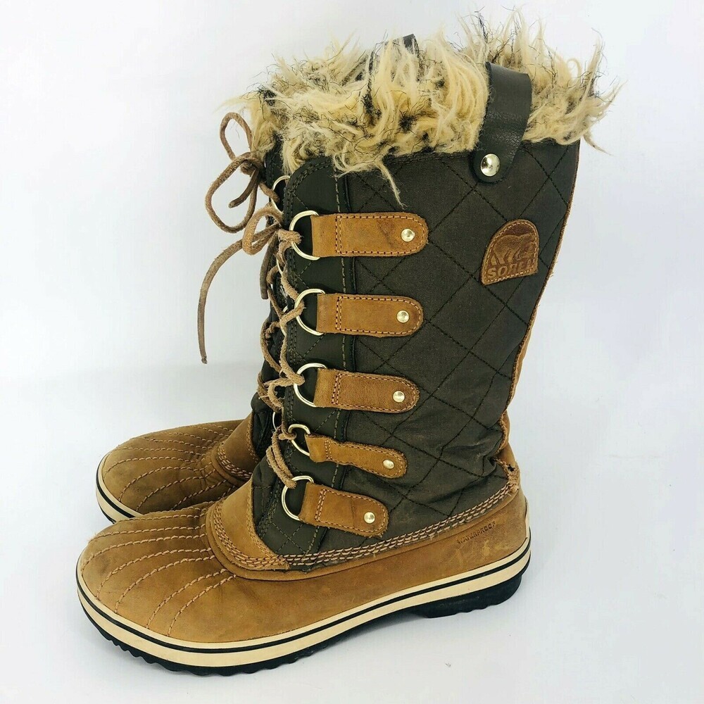 Sorel Tofino Women Sz 8 Lace-Up Boots Winter Snow Hiking NL1780-316 Camel/Green